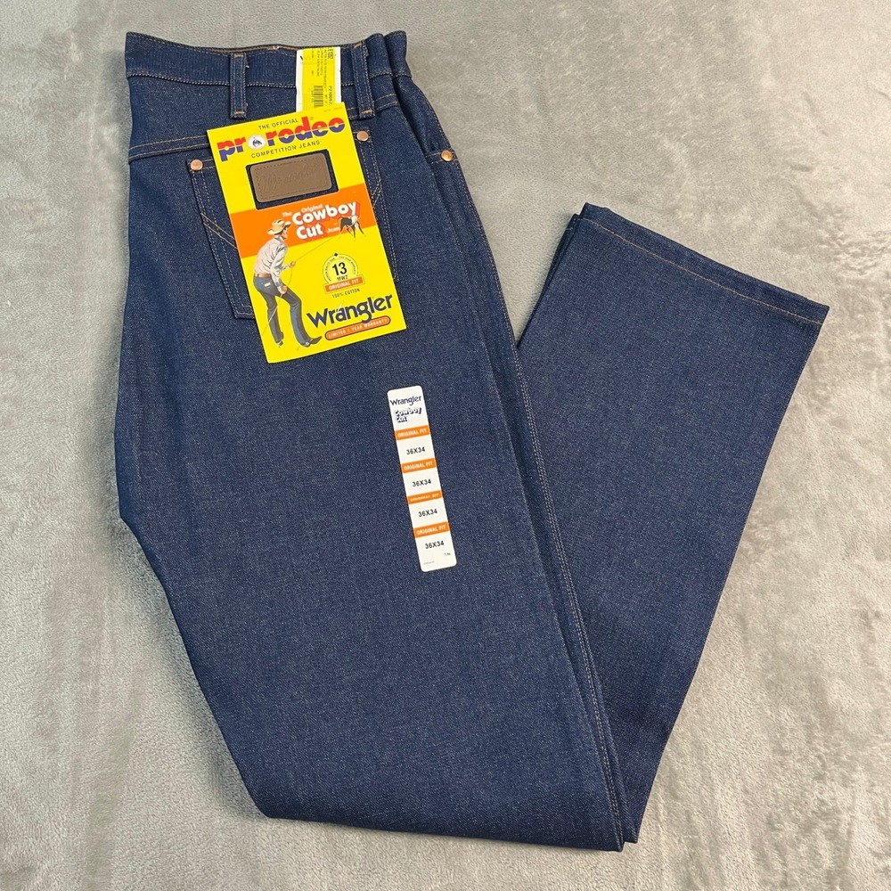 NWT Wrangler 13MWZ Cowboy Cut Original Fit Rigid Raw Denim Jeans Indigo 36x34